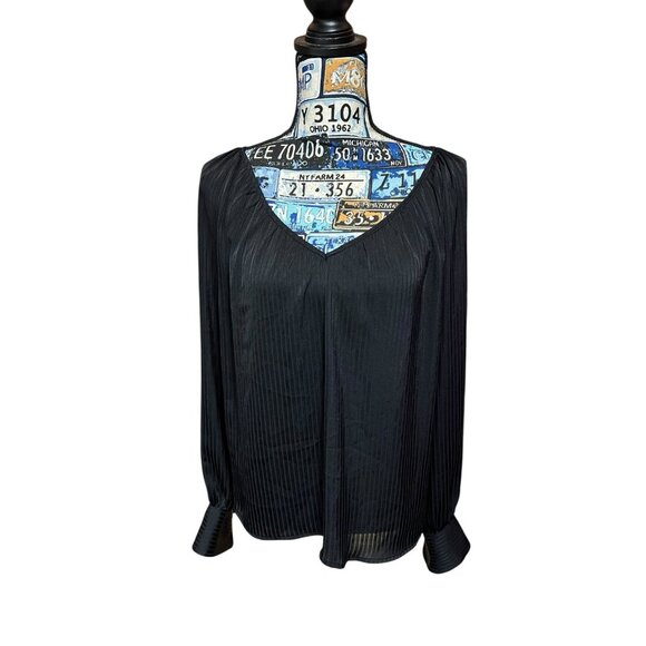 Nine West Black Sheer Striped Print Long Sleeve Work Business Blouse Sz S - Picture 4 of 13